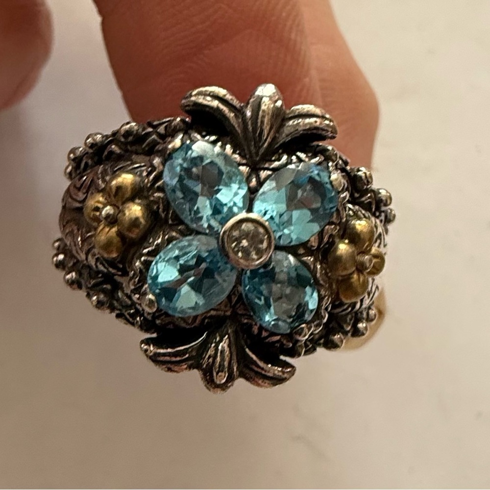 BARBARA BIXBY Sterling & 18K Gold Topaz Ring    Size 8